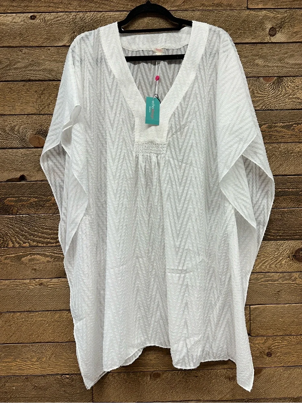 Echo Design Beach White Textured Sheer Swim Cover Up Caftan One Size NWT